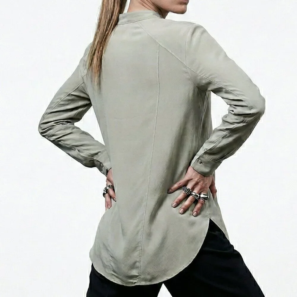 REISS Frances Zip Detail Blouse — Pistachio — US 0 / UK 4 — NWT